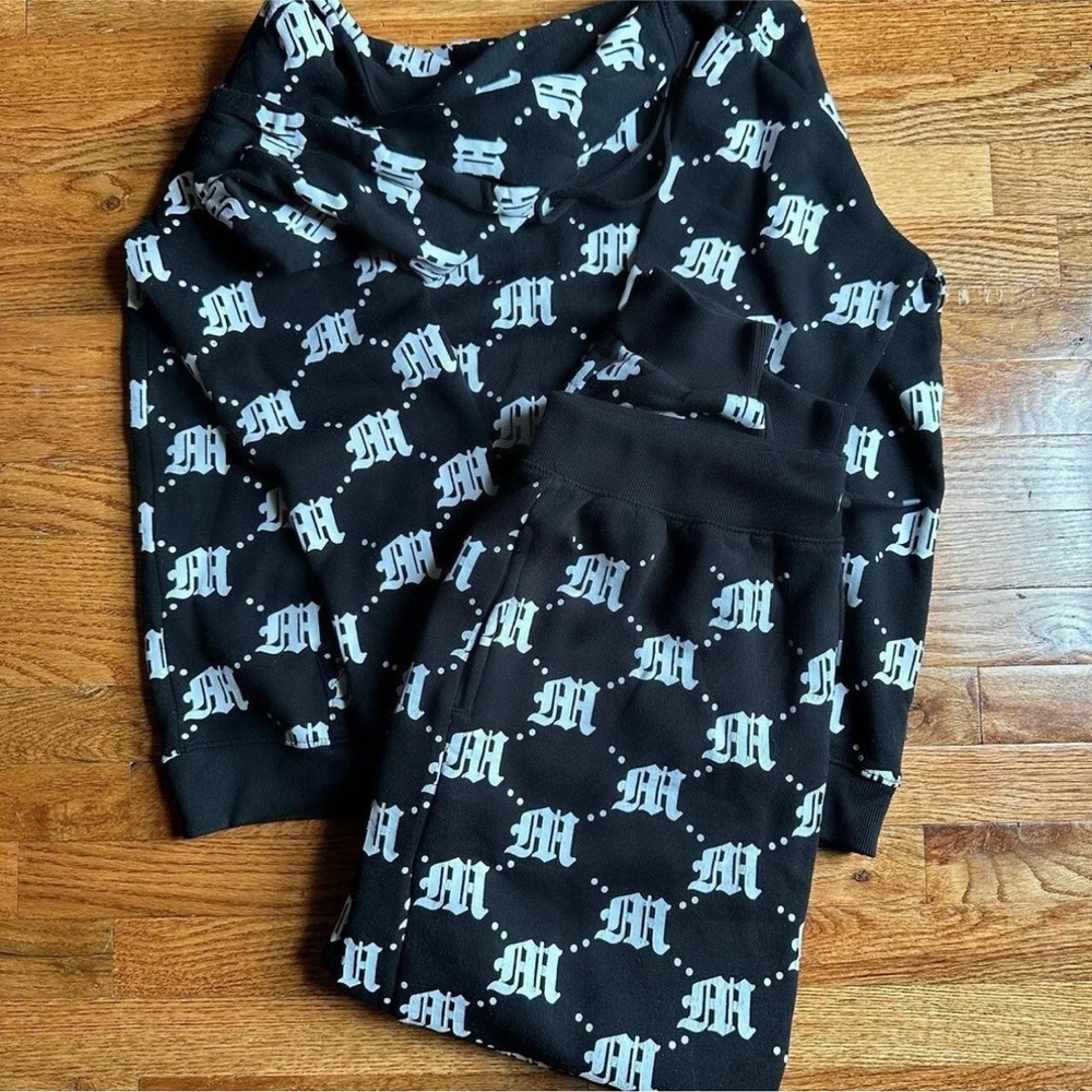 BoohooMAN Black Monogram Tracksuit Set 2XL Hoodie Joggers Streetwear Athleisure - Picture 4 of 4